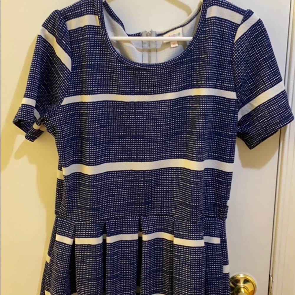 Blue and White striped LuLaRoe Amelia